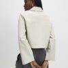 Cream Faux Leather Cropped Overshirt