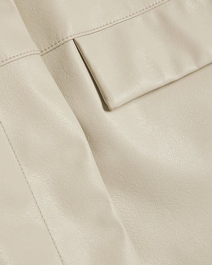 Cream Faux Leather Cropped Overshirt