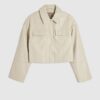 Cream Faux Leather Cropped Overshirt