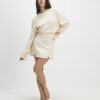 Cream Faux Leather Frill Hem Mini Skirt