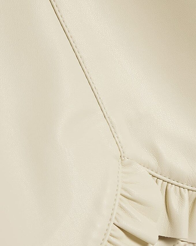Cream Faux Leather Frill Hem Mini Skirt
