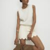 Cream Faux Leather Scallop Trim Shorts