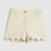 Cream Faux Leather Scallop Trim Shorts