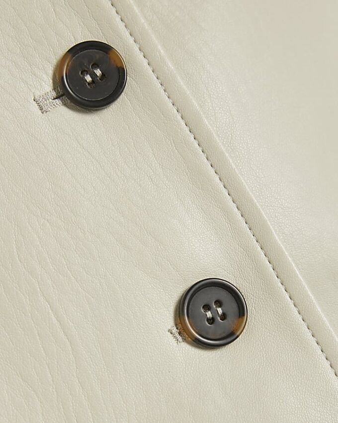 Cream Faux Leather Sleeveless Waistcoat