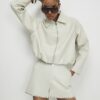 Cream Faux Leather Studded Shorts