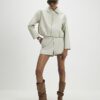Cream Faux Leather Studded Shorts