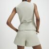 Cream Faux Leather Tailored Pleated Shorts