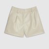Cream Faux Leather Tailored Pleated Shorts