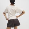 Cream Faux Suede Short Sleeve Ruched Side Top