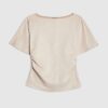 Cream Faux Suede Short Sleeve Ruched Side Top