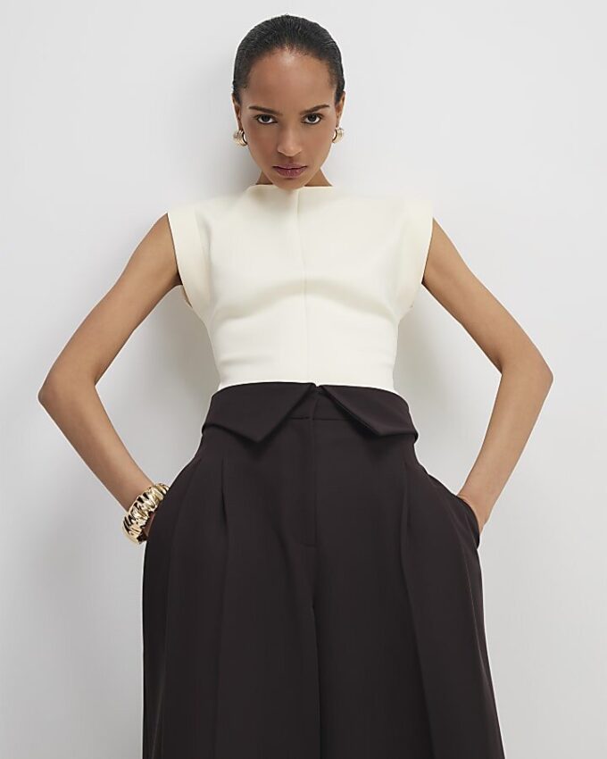 Cream Fitted Knit Sleeveless Top