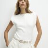 Cream Fitted Knit Sleeveless Top