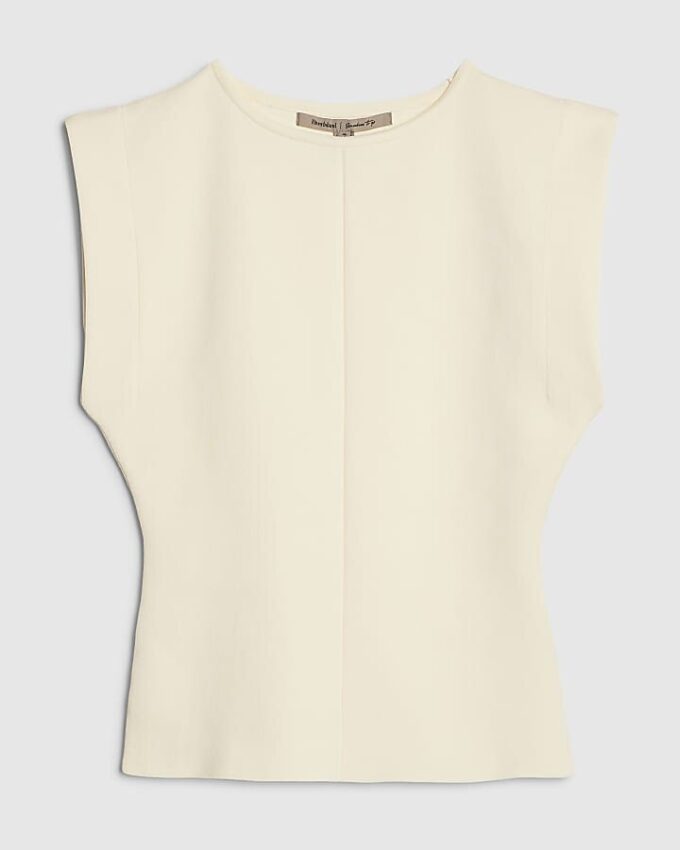 Cream Fitted Knit Sleeveless Top
