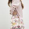 Cream Floral Charm Tote Bag