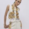 Cream Floral Fitted Waistcoat