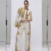 Cream Floral Fitted Waistcoat