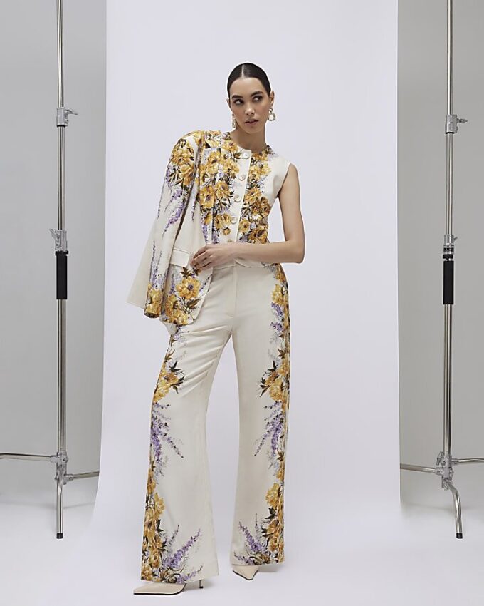 Cream Floral Fitted Waistcoat