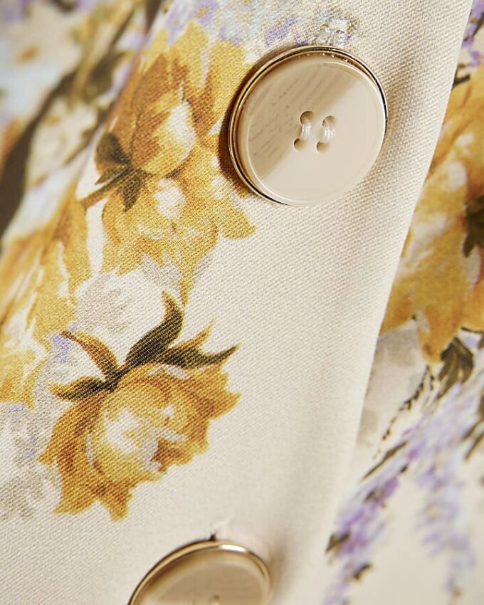 Cream Floral Fitted Waistcoat