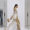 Cream Floral Flared Trousers