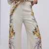Cream Floral Flared Trousers
