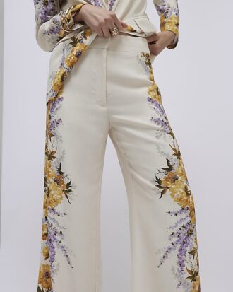 Cream Floral Flared Trousers Cream Floral Flared Trousers