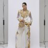 Cream Floral Flared Trousers