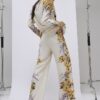 Cream Floral Flared Trousers