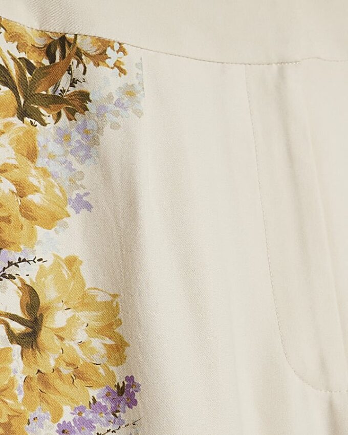 Cream Floral Flared Trousers
