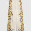 Cream Floral Flared Trousers