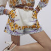 Cream Floral Print Belted Shorts