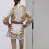 Cream Floral Print Belted Shorts
