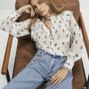 Cream Floral Ruffle Detail Blouse