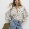 Cream Floral Ruffle Detail Blouse