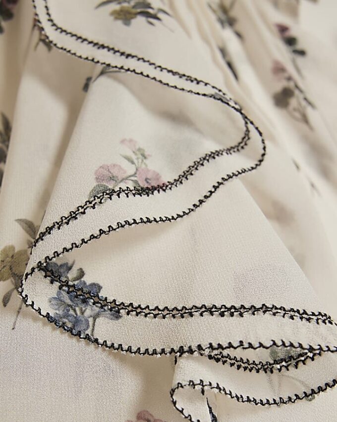 Cream Floral Ruffle Detail Blouse