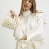 Cream Flower Pearl Beaded Grab Bag