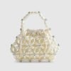 Cream Flower Pearl Beaded Grab Bag