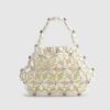 Cream Flower Pearl Beaded Grab Bag