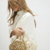 Cream Flower Pearl Beaded Grab Bag