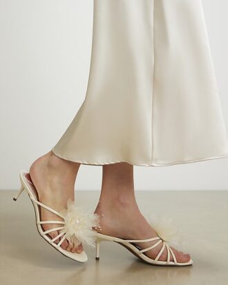 Cream Flower Trim Mule Heels