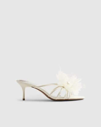 Cream Flower Trim Mule Heels