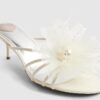 Cream Flower Trim Mule Heels