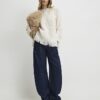 Cream Fringe Hem Rib Jumper