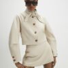 Cream Herringbone Button Detail Wrap Skort