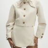 Cream Herringbone Button Detail Wrap Skort
