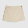 Cream Herringbone Button Detail Wrap Skort