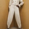 Cream Herringbone Tapered Trousers
