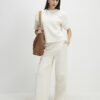 Cream Jacquard Wide Leg Trousers