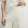 Cream Jacquard Wide Leg Trousers