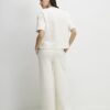 Cream Jacquard Wide Leg Trousers
