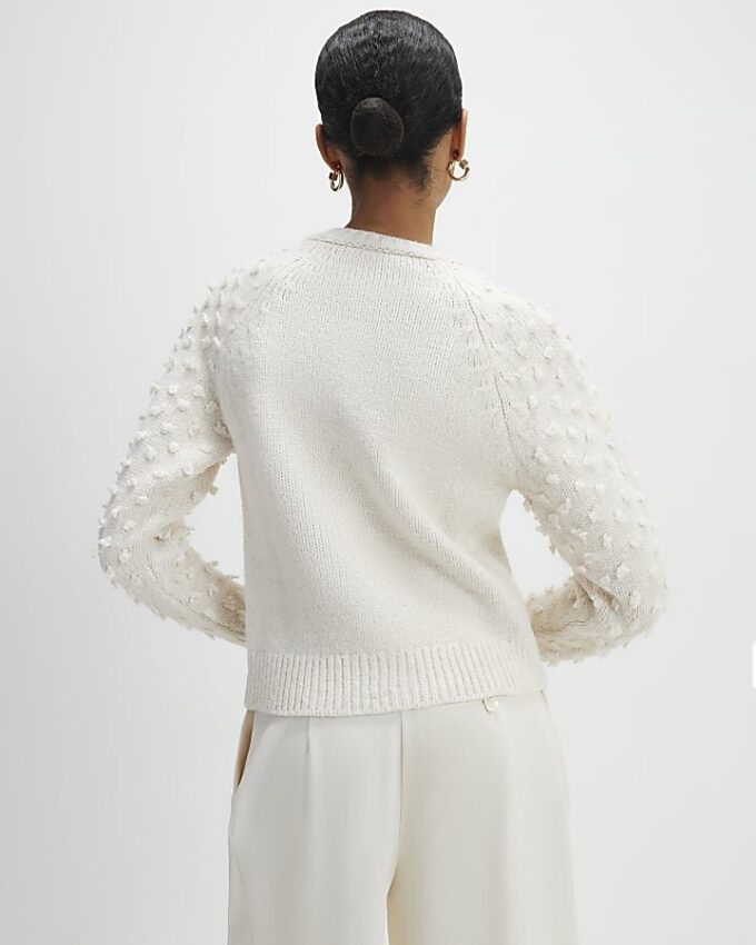 Cream Knitted Bobble Sleeve Cardigan